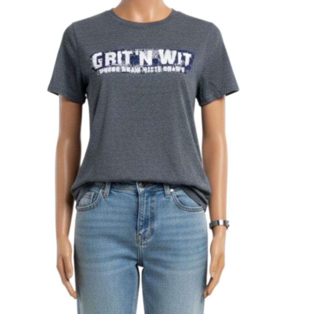 Champlain College Grit N Wit Tee Womens Small Gray Vermont Campus College Merch